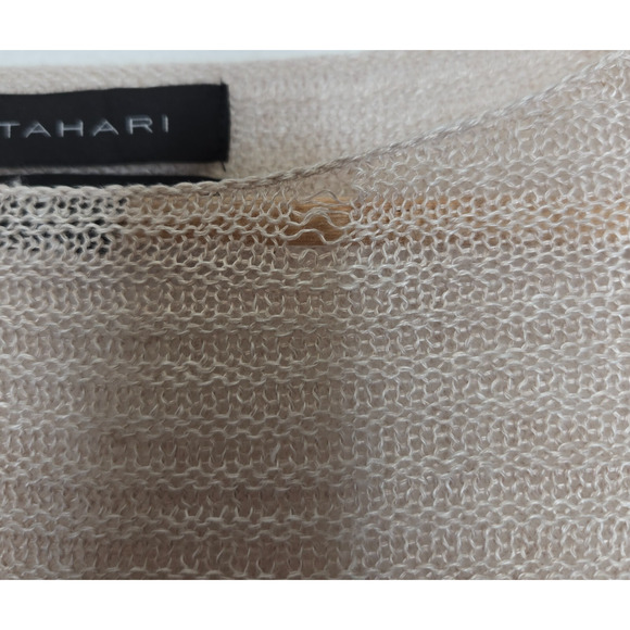 Tahari Sweater Womens XS Beige Linen Boat Neck Open Knit Minimalist Lightweight - Picture 5 of 10